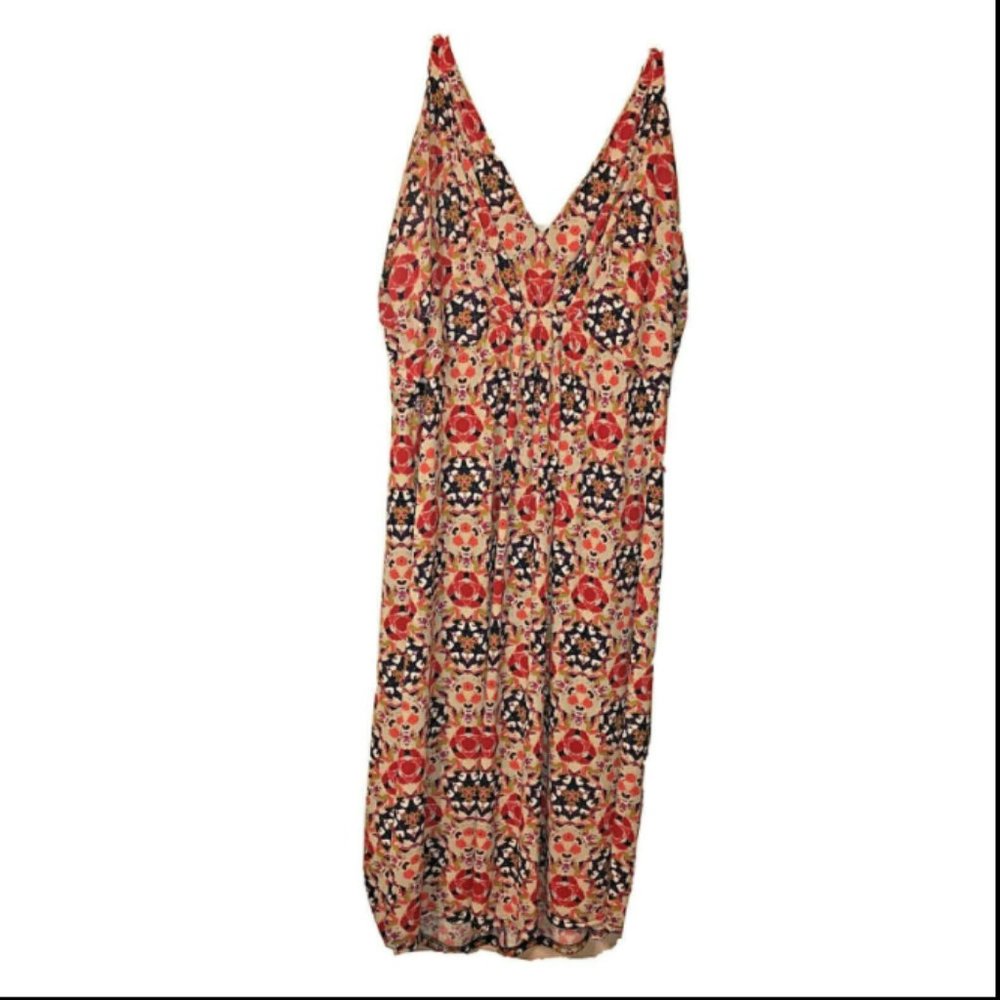 Eloquii By The Limited Dress 24W V-Neck High Waist Maxi Soft Pleats Red Black